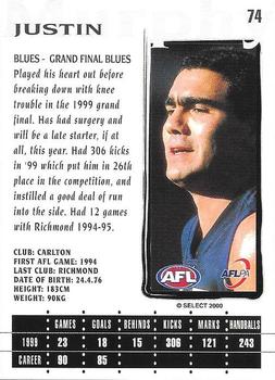 2000 Select AFL Millennium #74 Justin Murphy Back